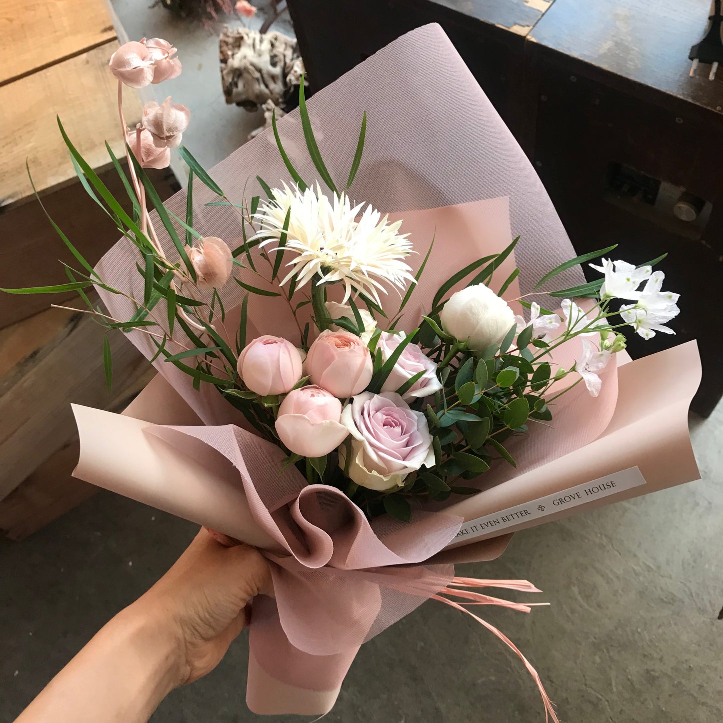 <Selection> Wrapped Bouquet  - Pink and Purple