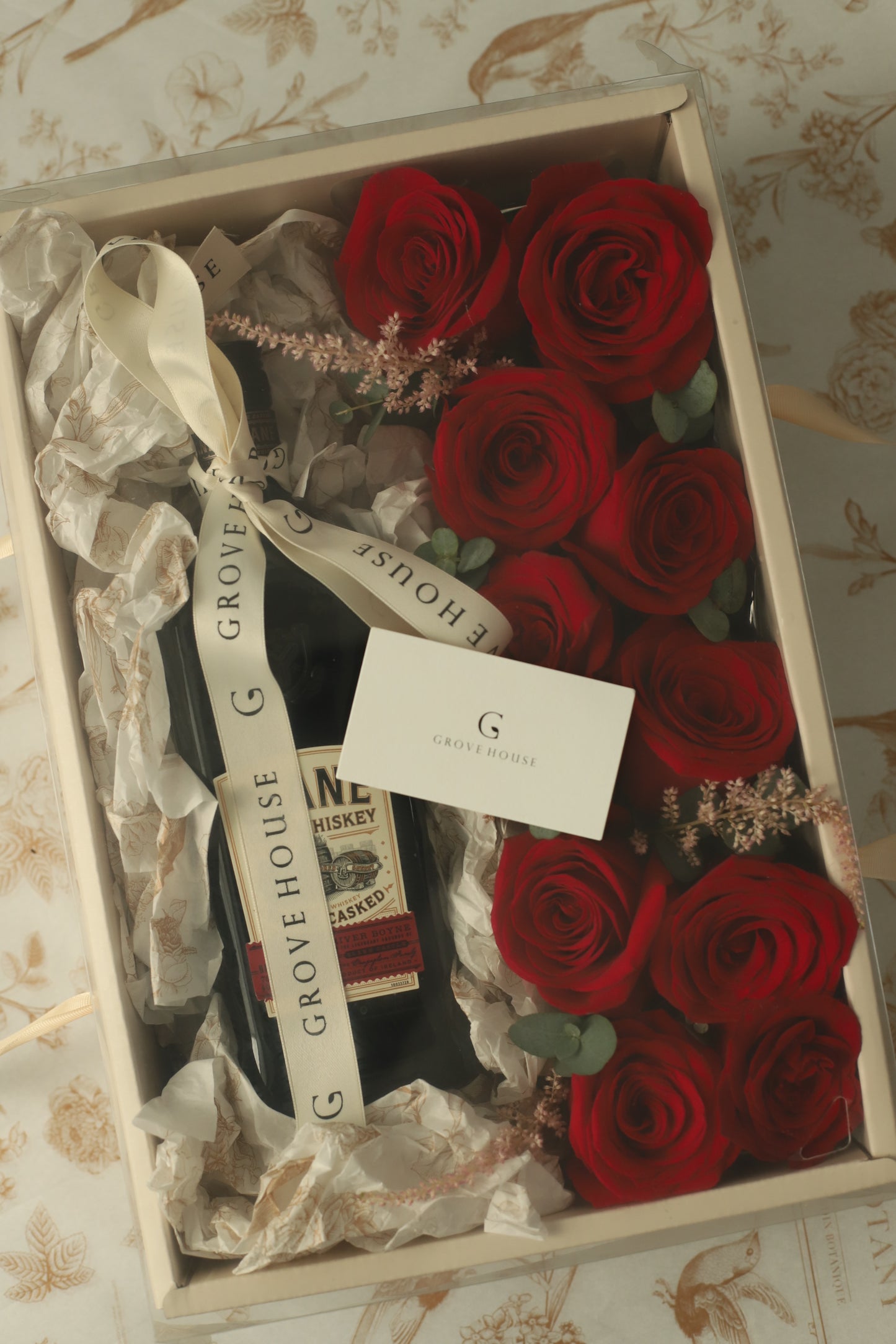 Red Roses and Wine Gift Box: Romantic Floral Gifts | GROVE HOUSE