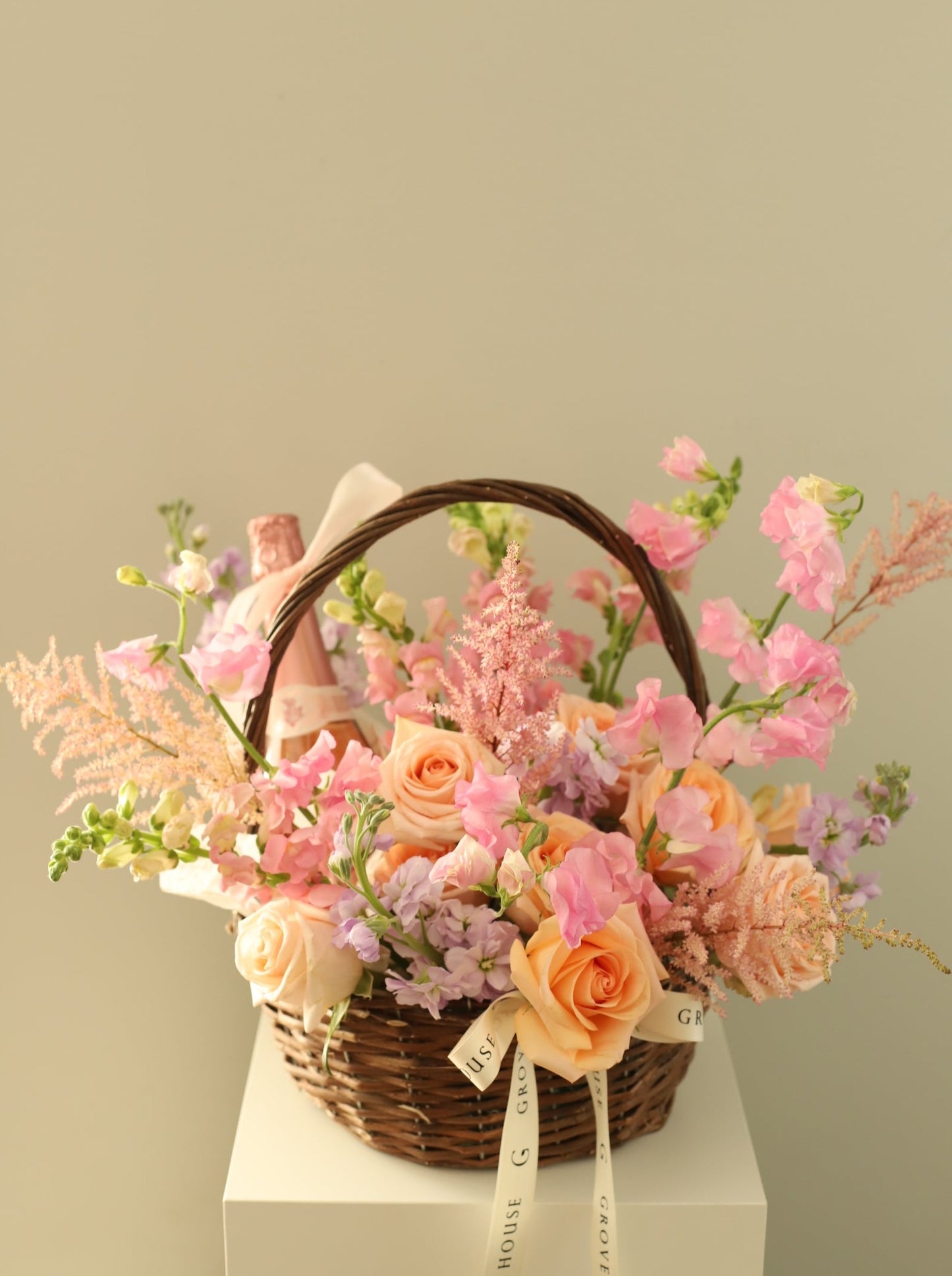 Majestic Flower and Wine Basket - GROVE HOUSE Signature