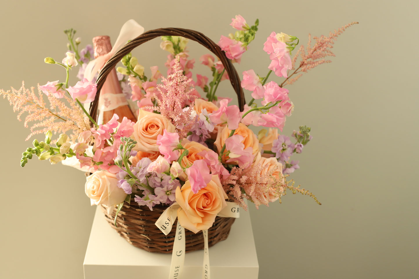 Majestic Flower and Wine Basket - GROVE HOUSE Signature