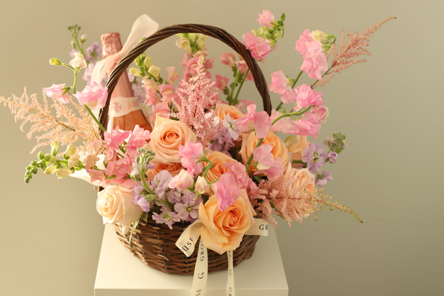 Majestic Flower and Wine Basket - GROVE HOUSE Signature