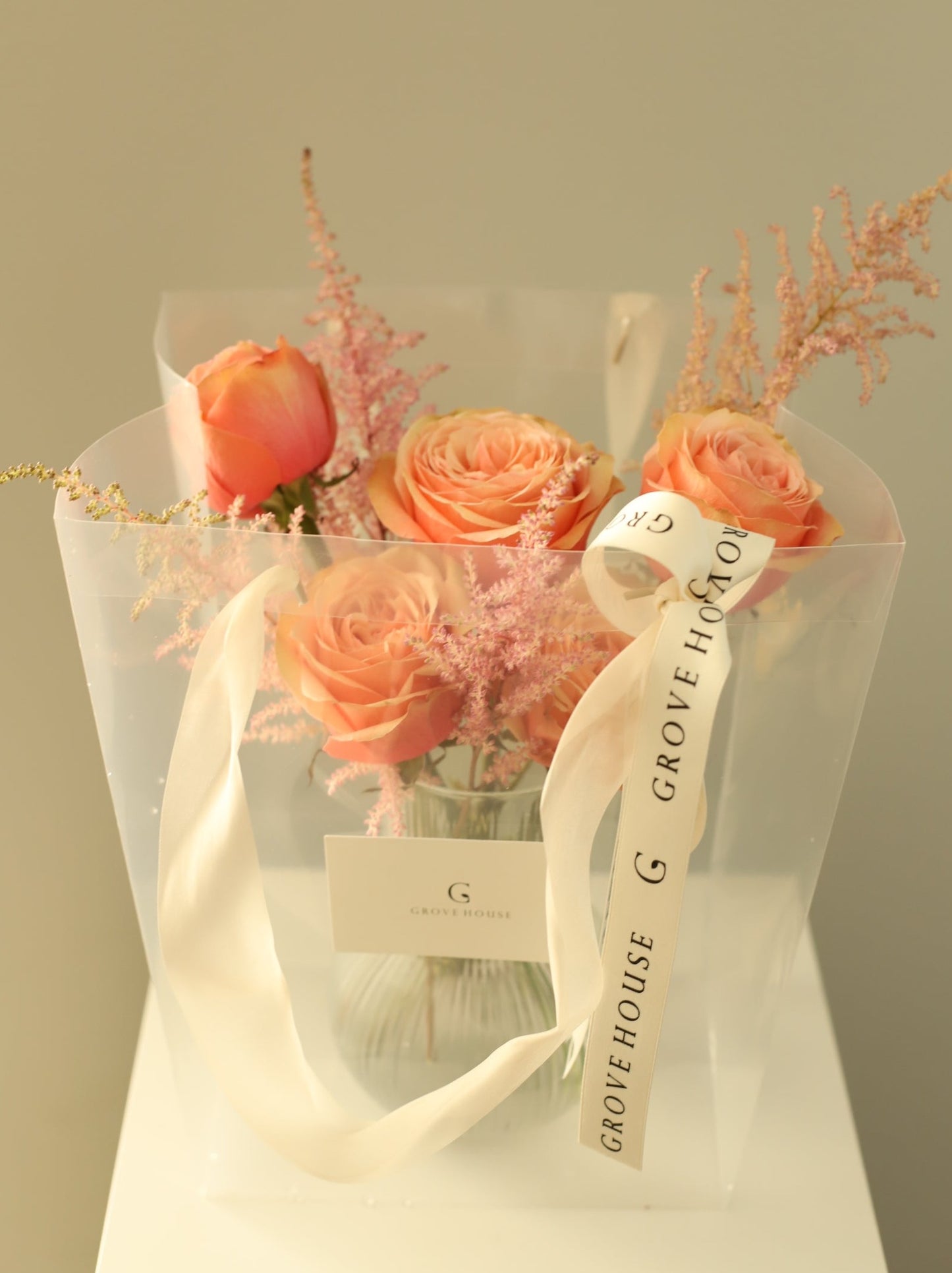 Signature Splendor: Premium Roses with Our Exclusive Transparent Bag and Elegant Ribbon - Elevate Your Moments with Floral Beauty