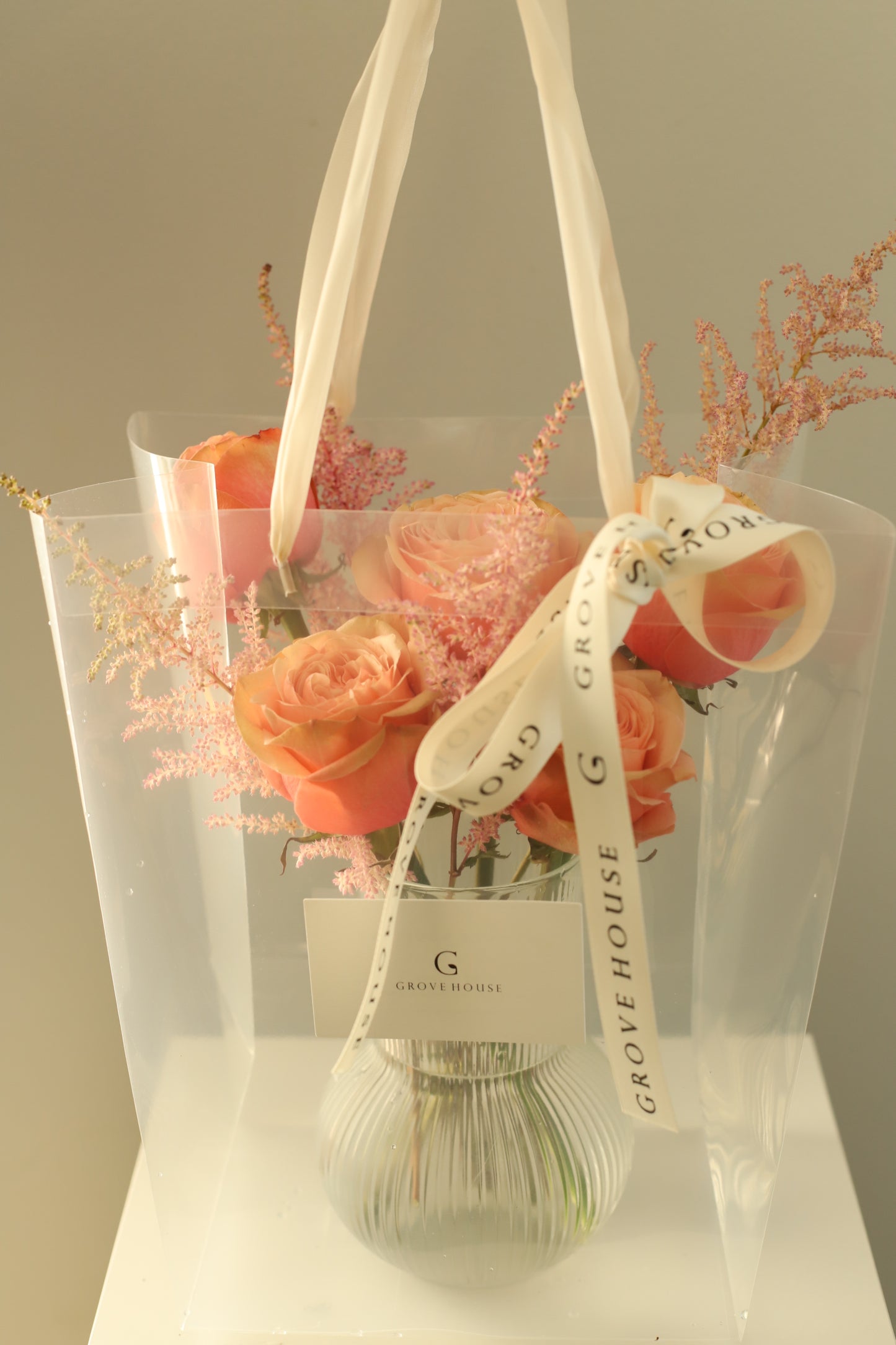 Signature Splendor: Premium Roses with Our Exclusive Transparent Bag and Elegant Ribbon - Elevate Your Moments with Floral Beauty
