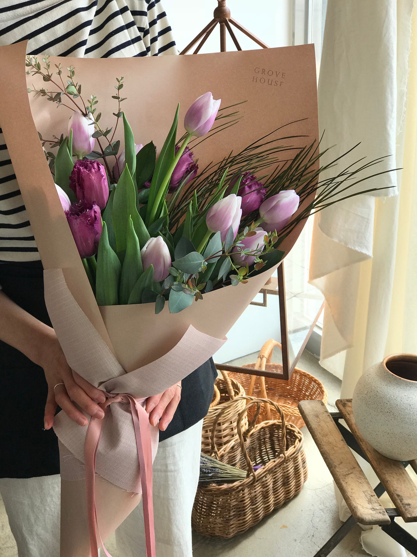 <Selection> Wrapped Bouquet  - Pink and Purple