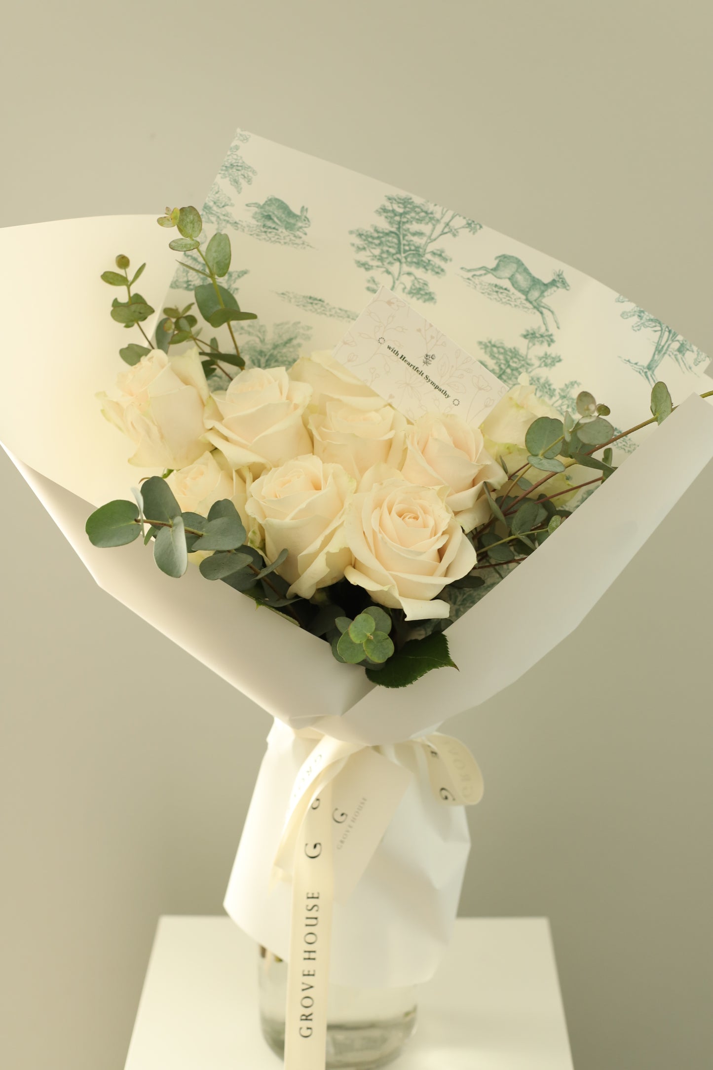 Exquisite Pearl White Wrapped Bouquet (Standard/Deluxe/Premium) for Sympathy