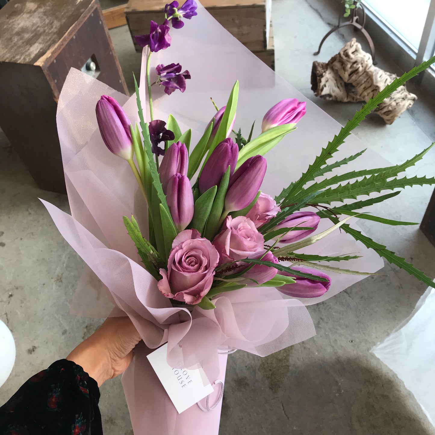 <Selection> Wrapped Bouquet  - Pink and Purple