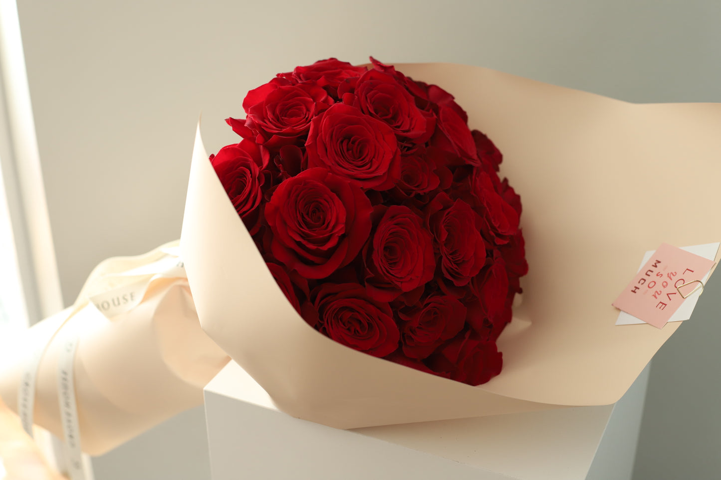 Premium Long-Stem Red Roses Wrapped Bouquet - Deluxe and Premium Options