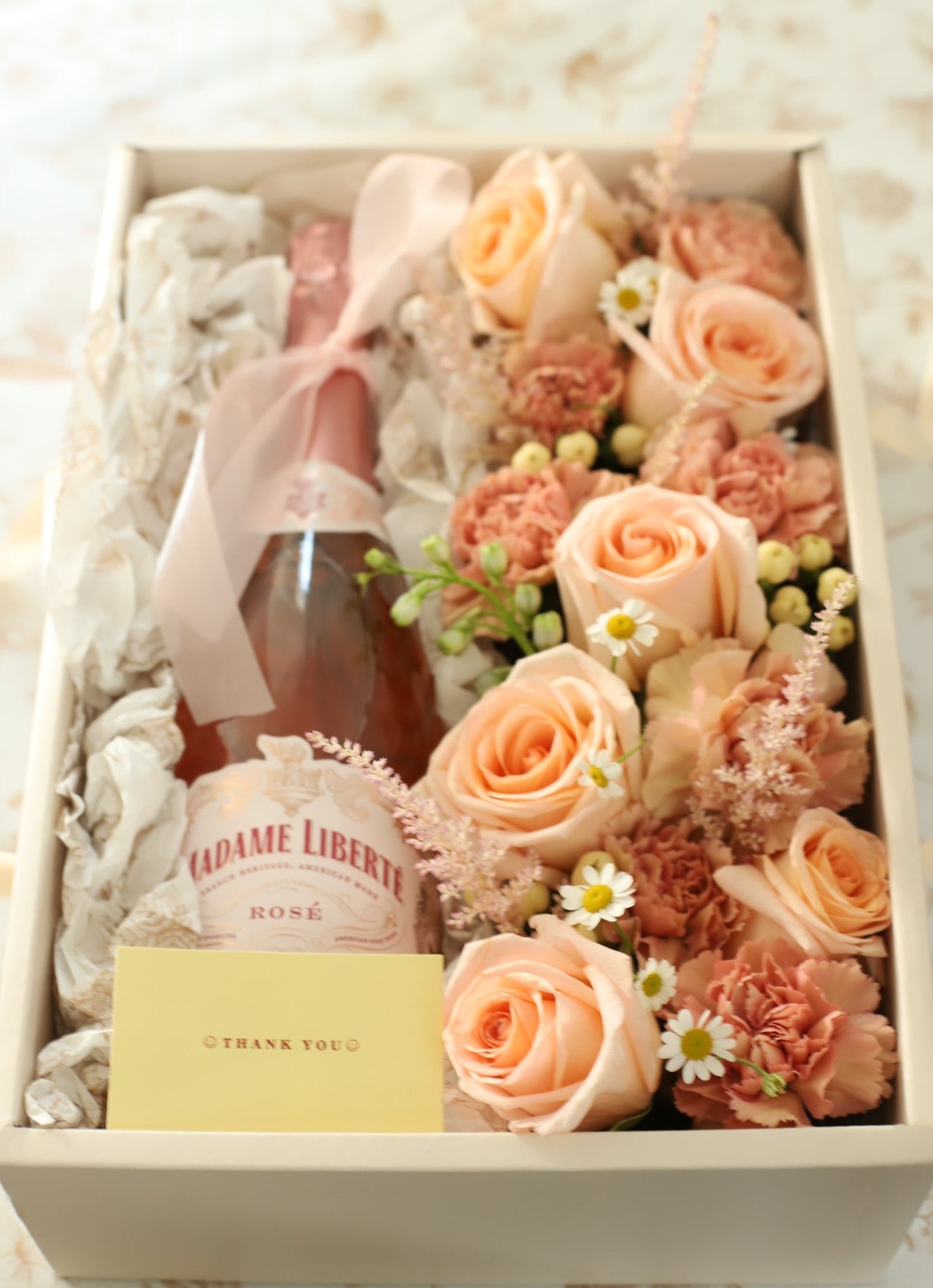 Peach Flowers and Wine Gift Box: Romantic Floral Gifts | GROVE HOUSE