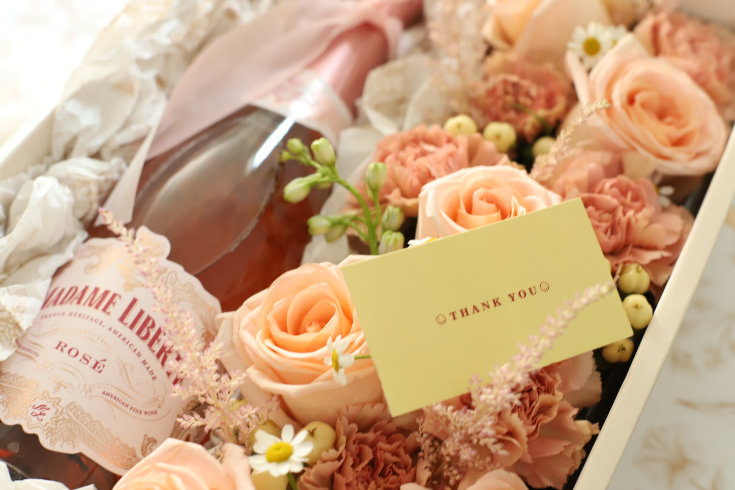 Peach Flowers and Wine Gift Box: Romantic Floral Gifts | GROVE HOUSE