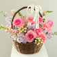 Pink Flower and Wine Basket