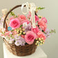 Pink Flower and Wine Basket