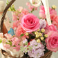 Pink Flower and Wine Basket