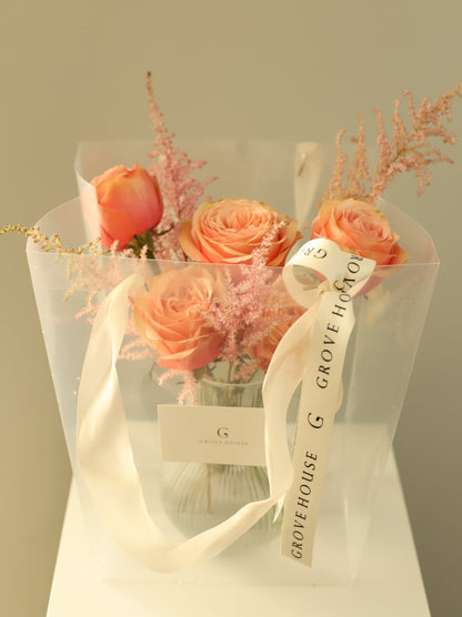 Signature Splendor: Premium Roses with Our Exclusive Transparent Bag and Elegant Ribbon - Elevate Your Moments with Floral Beauty