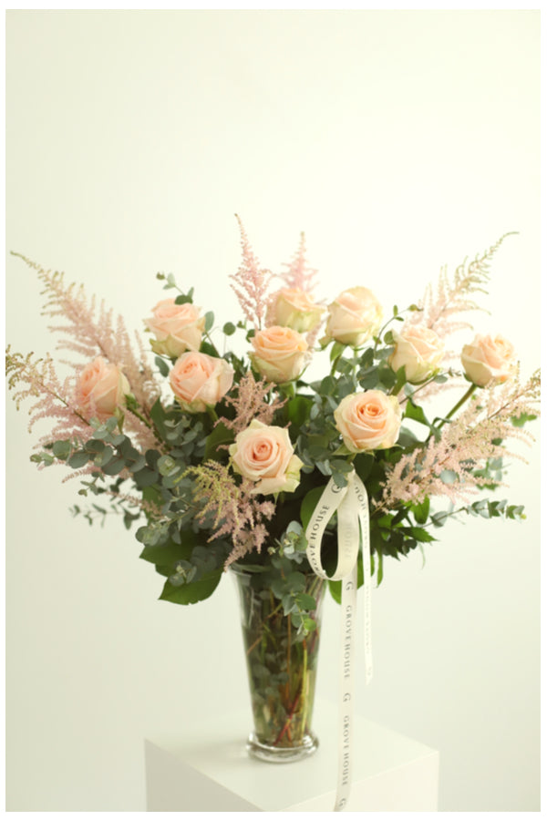 Deluxe Calming Rose and Astilbe Bouquet in a vase