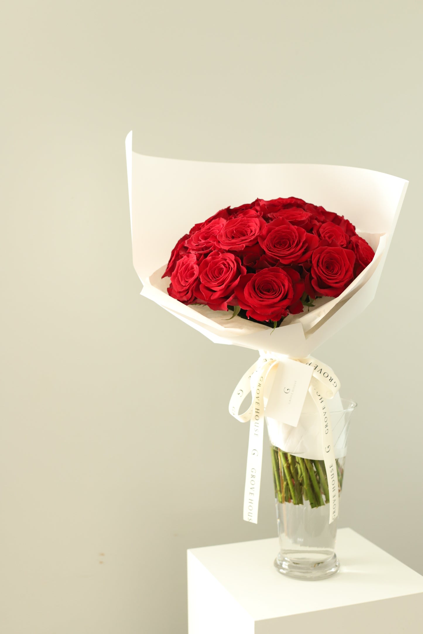 Premium Long-Stem Red Roses Wrapped Bouquet - Deluxe and Premium Options